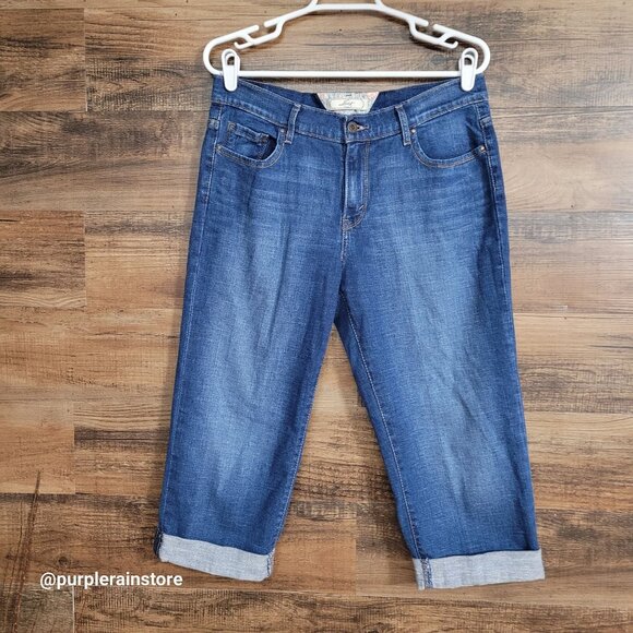 Vtg Levi's Jeans 10 Cuffed Capir Mid Rise Open Button Flap Medium Dark Wash Y2K - Picture 2 of 12